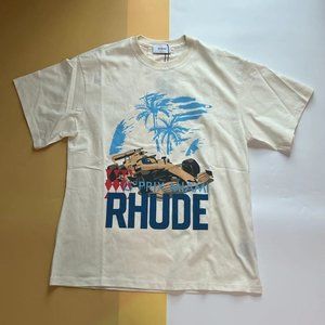 Rhude Fashionable Coconut and Racing Print Short Sleeve - Cream